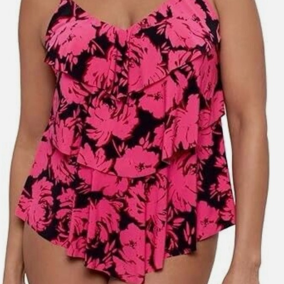 Women's Aqua Green Triple Tier Tankini Hot Pink & Black Top only XL NWT - Picture 7 of 7
